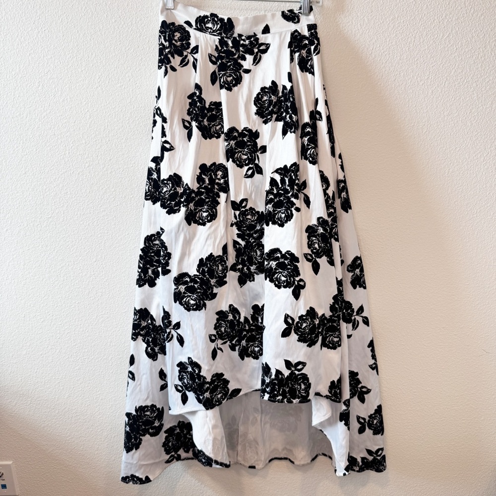 City Triangles Black and White Satin Velvet High Low Skirt
